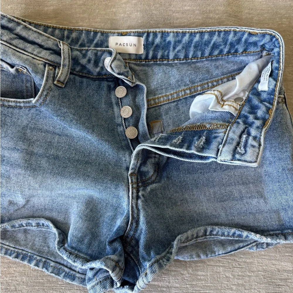 PacSun High Rise Festival Denim Shorts Size 24 | Button Fly Blue Jean Cutoffs